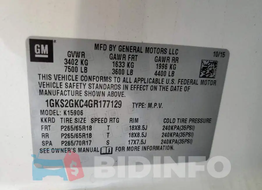 1GKS2GKC4GR177129 Photo# 13