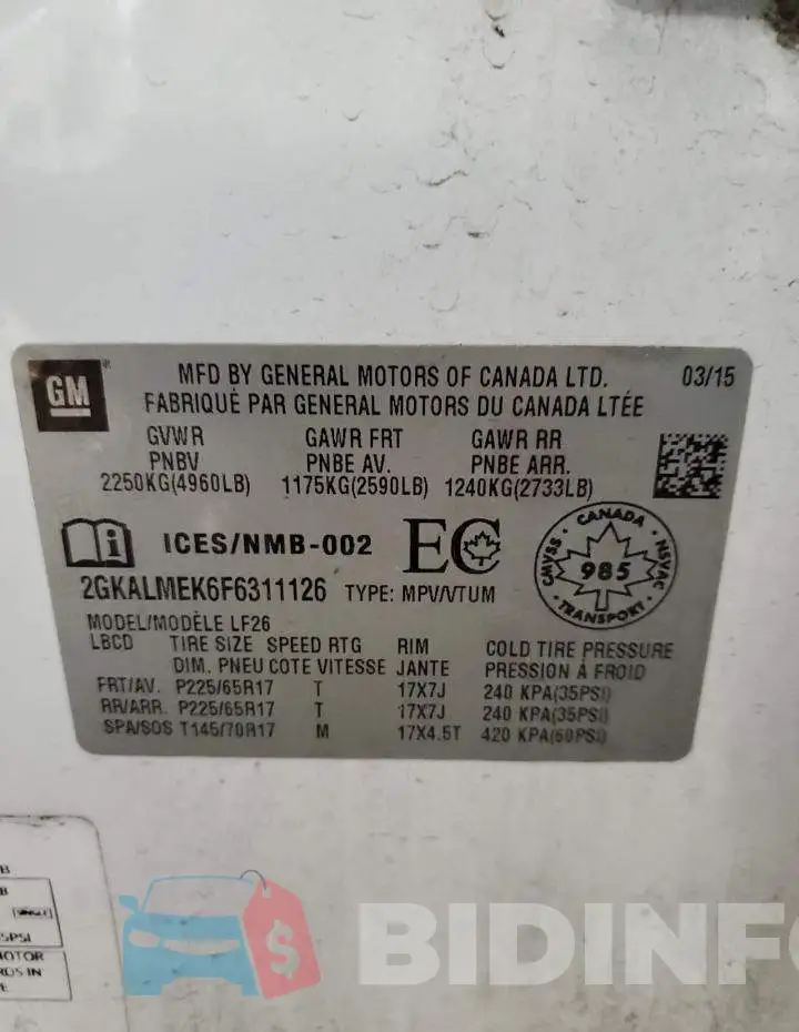 2GKALMEK6F6311126 Photo# 12