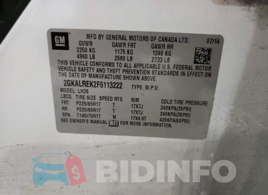 2GKALREK2F6113222 Photo# 13