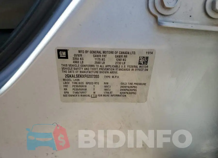 2GKALSEKXF6207355 Photo# 12
