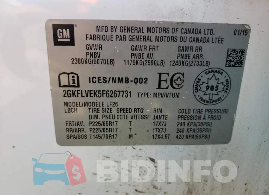 2GKFLVEK5F6267731 Photo# 13