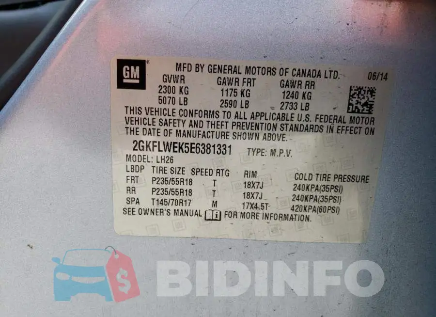 2GKFLWEK5E6381331 Photo# 14