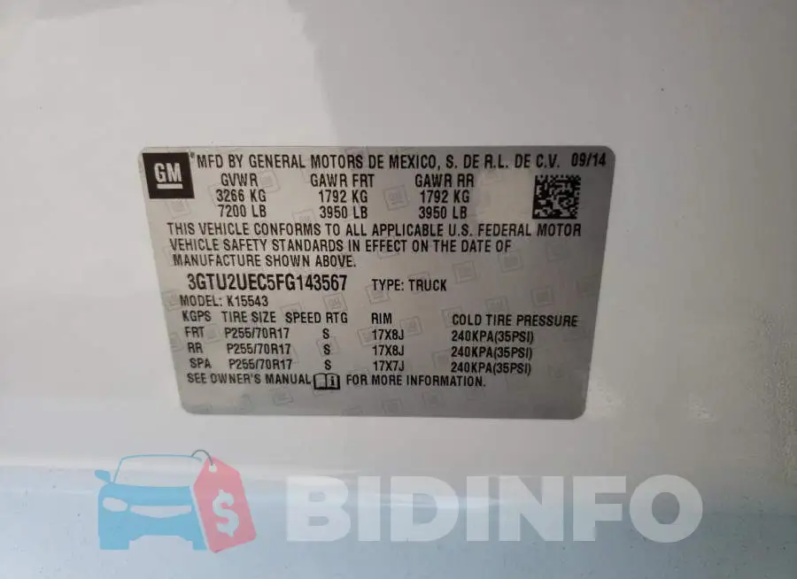 3GTU2UEC5FG143567 Photo# 12