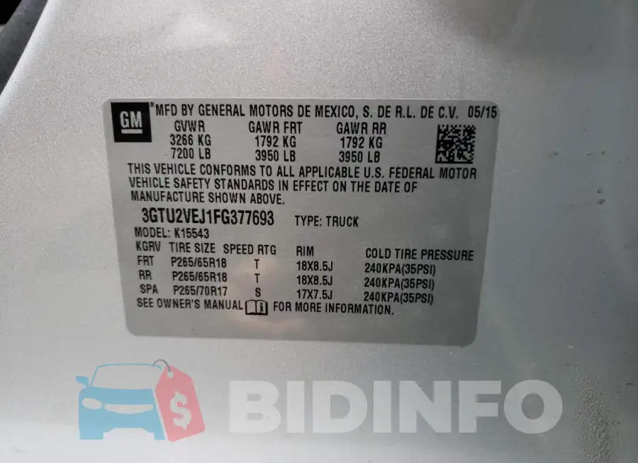 3GTU2VEJ1FG377693 Photo# 12