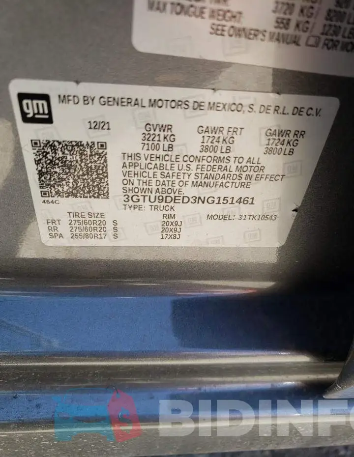 3GTU9DED3NG151461 Photo# 12