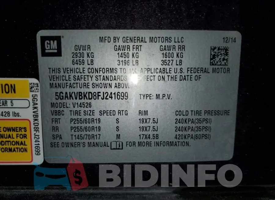 5GAKVBKD8FJ241699 Photo# 14