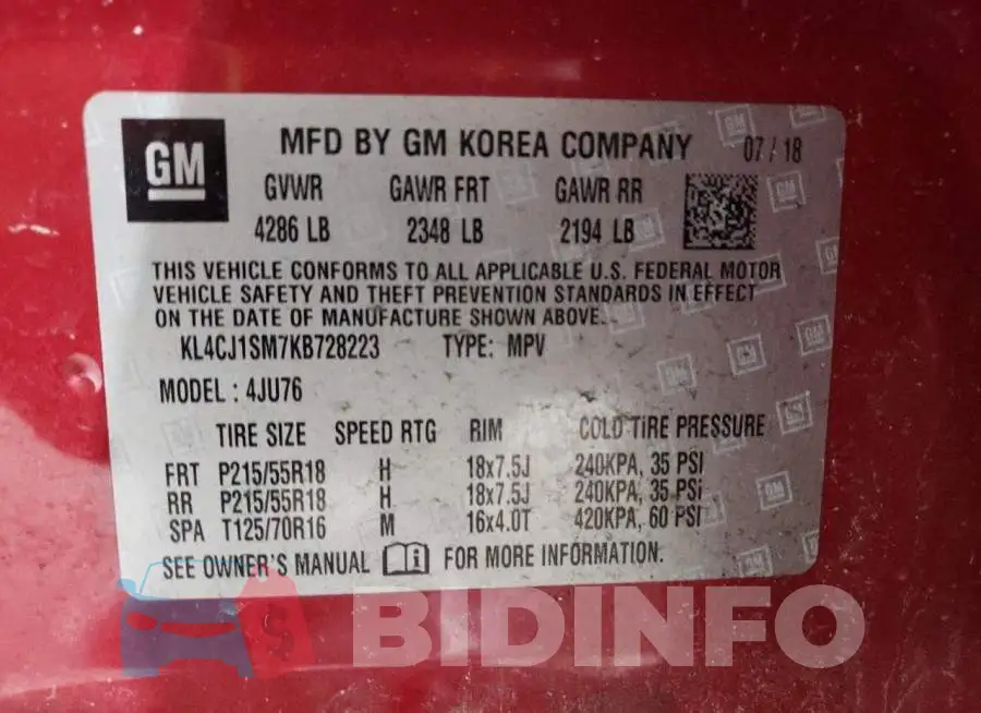 KL4CJ1SM7KB728223 Photo# 13