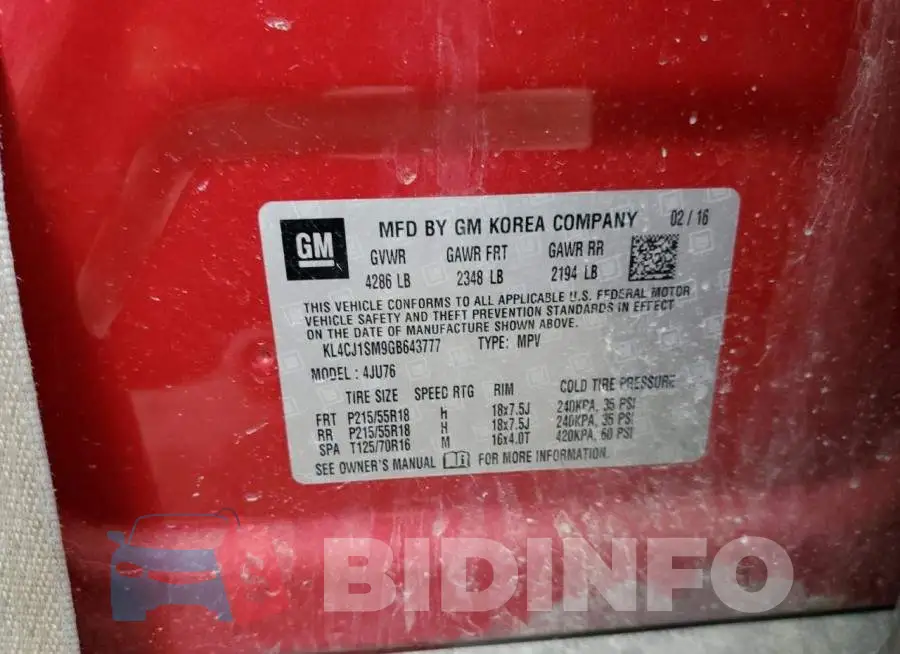 KL4CJ1SM9GB643777 Photo# 13