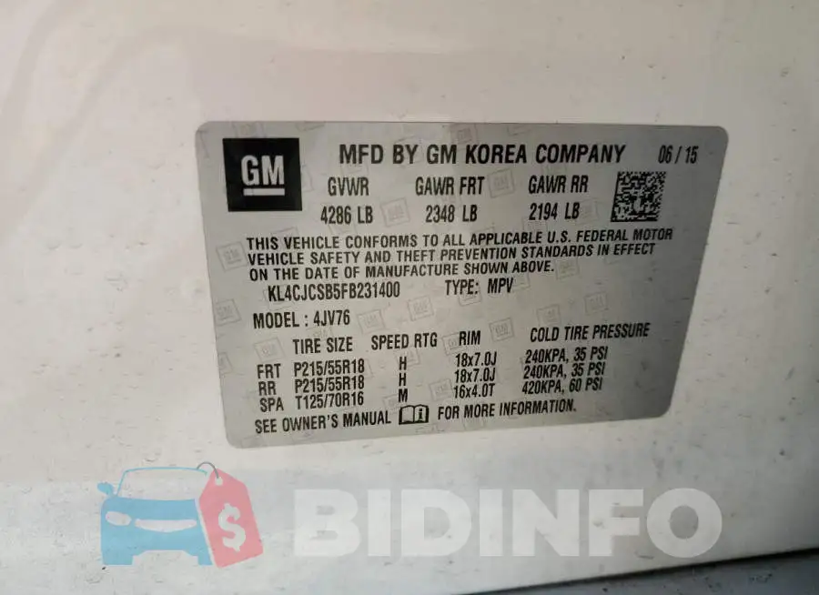 KL4CJCSB5FB231400 Photo# 13