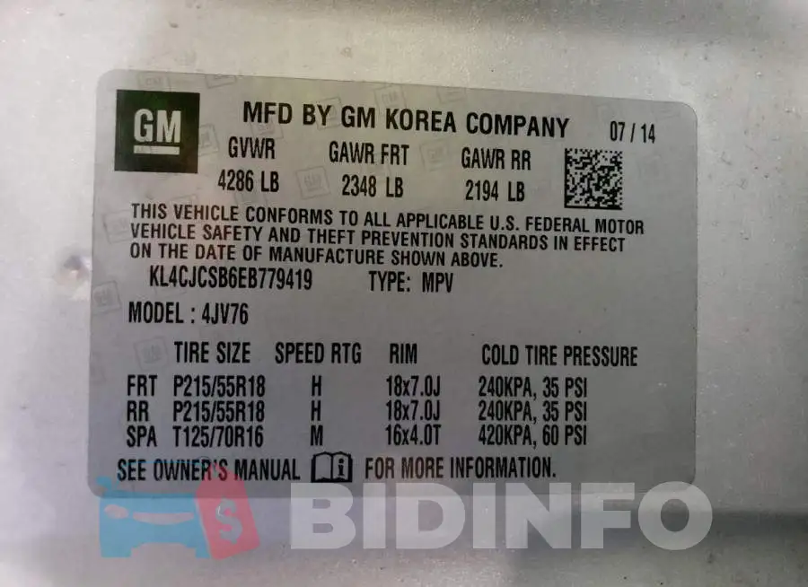 KL4CJCSB6EB779419 Photo# 12