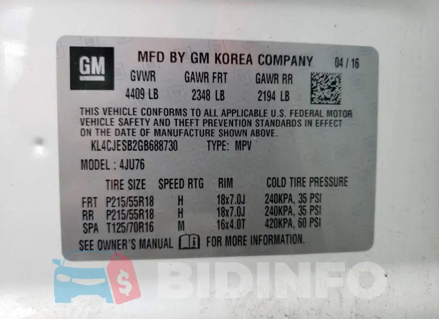 KL4CJESB2GB688730 Photo# 12