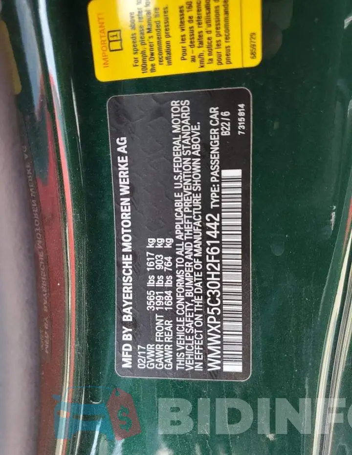 WMWXP5C30H2F61442 Photo# 12