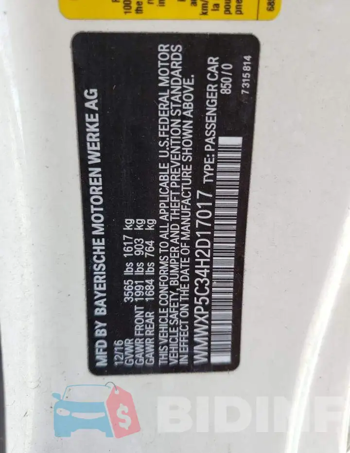 WMWXP5C34H2D17017 Photo# 13