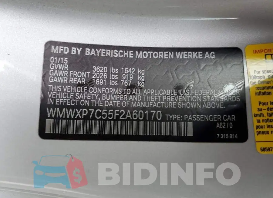 WMWXP7C55F2A60170 Photo# 12
