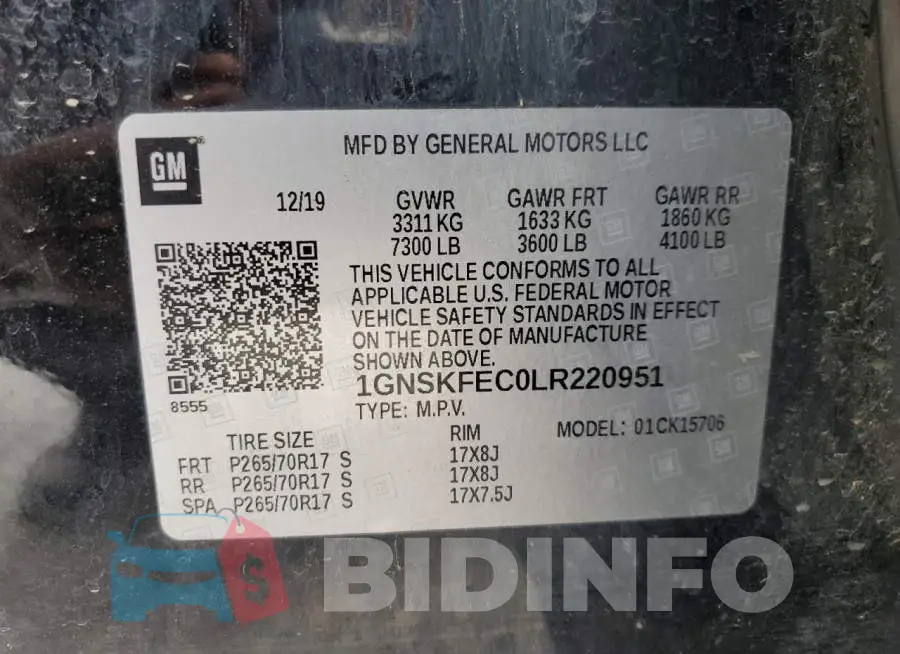1GNSKFEC0LR220951 Photo# 12