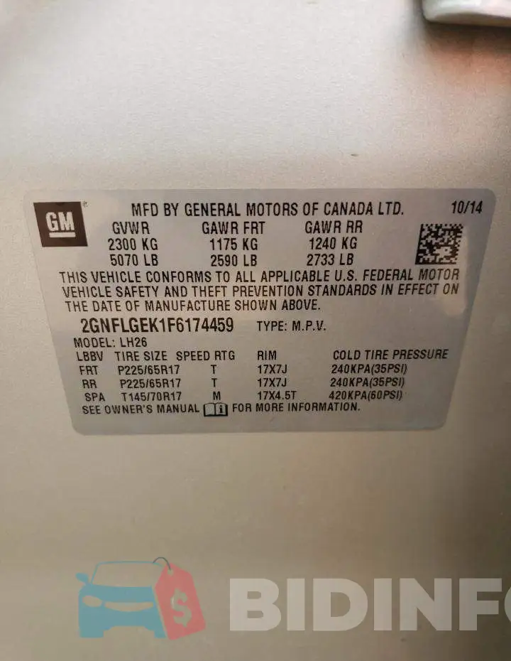 2GNFLGEK1F6174459 Photo# 12