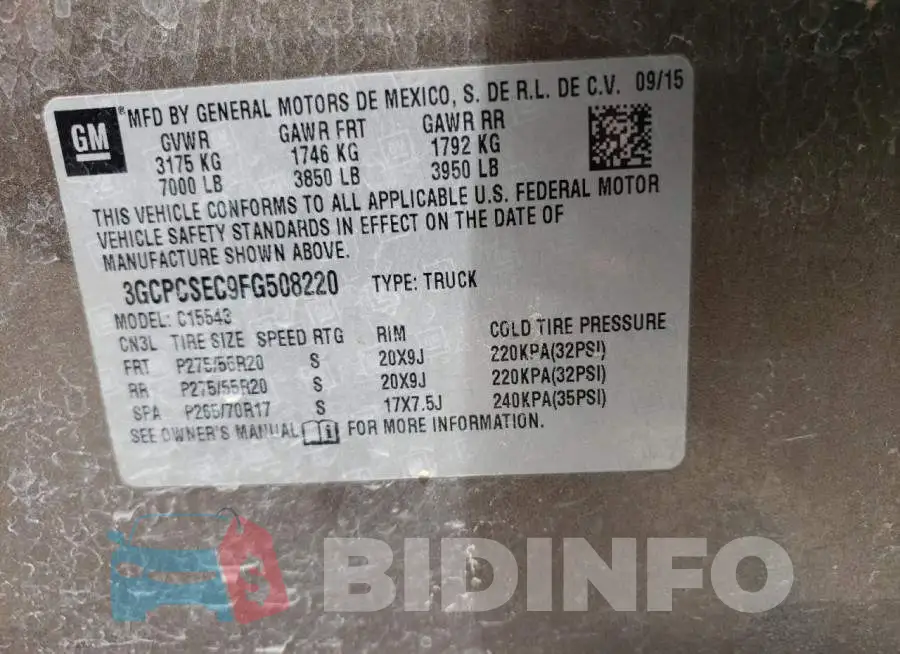 3GCPCSEC9FG508220 Photo# 12
