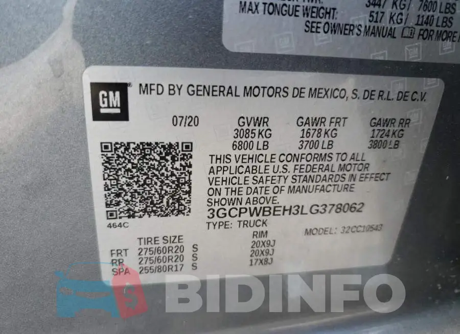 3GCPWBEH3LG378062 Photo# 12
