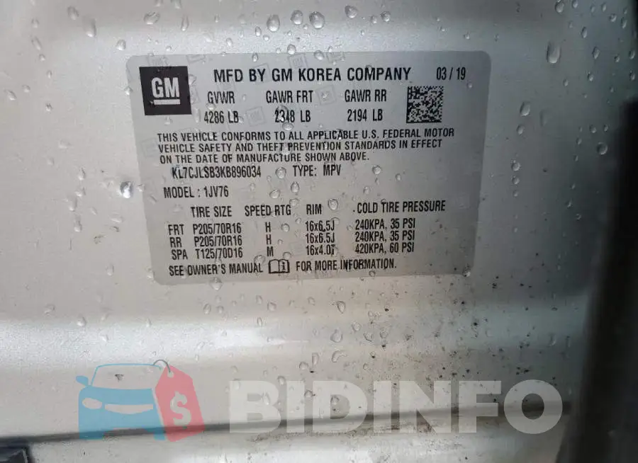 KL7CJLSB3KB896034 Photo# 13