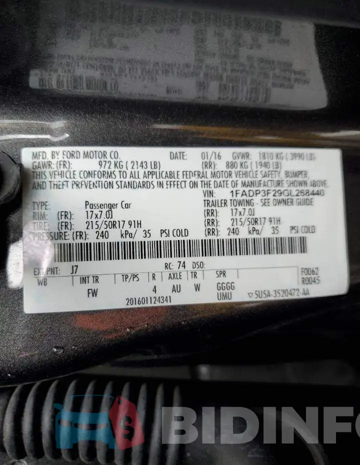 1FADP3F29GL268440 Photo# 12
