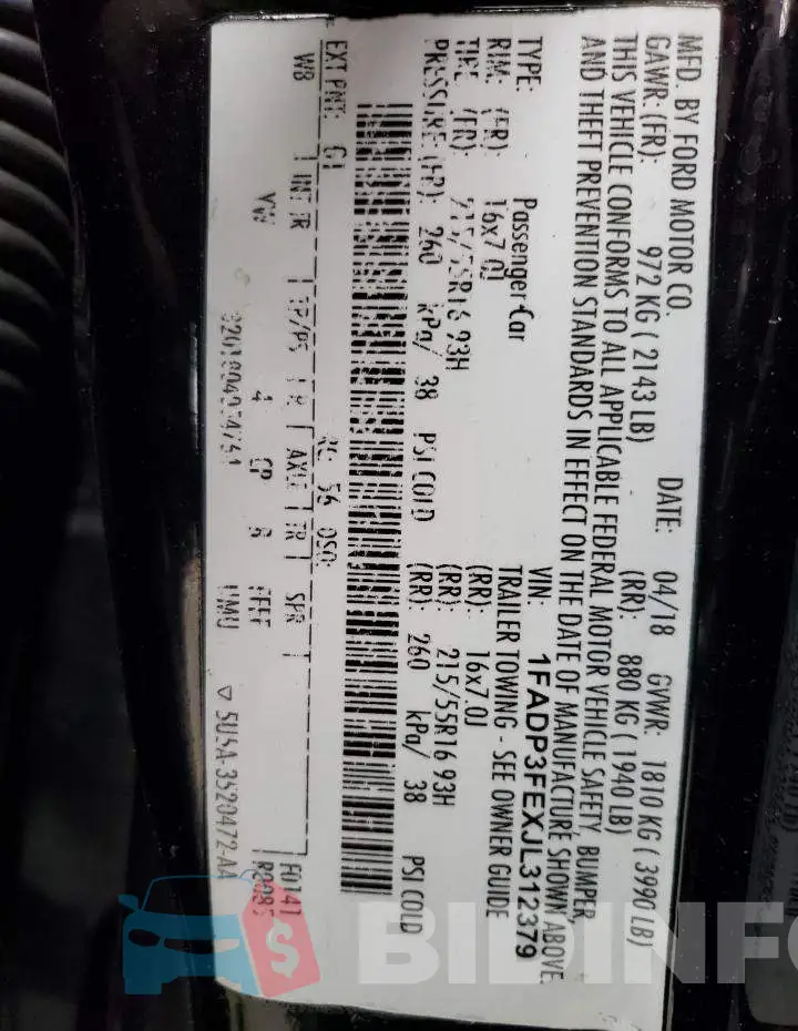1FADP3FEXJL312379 Photo# 12