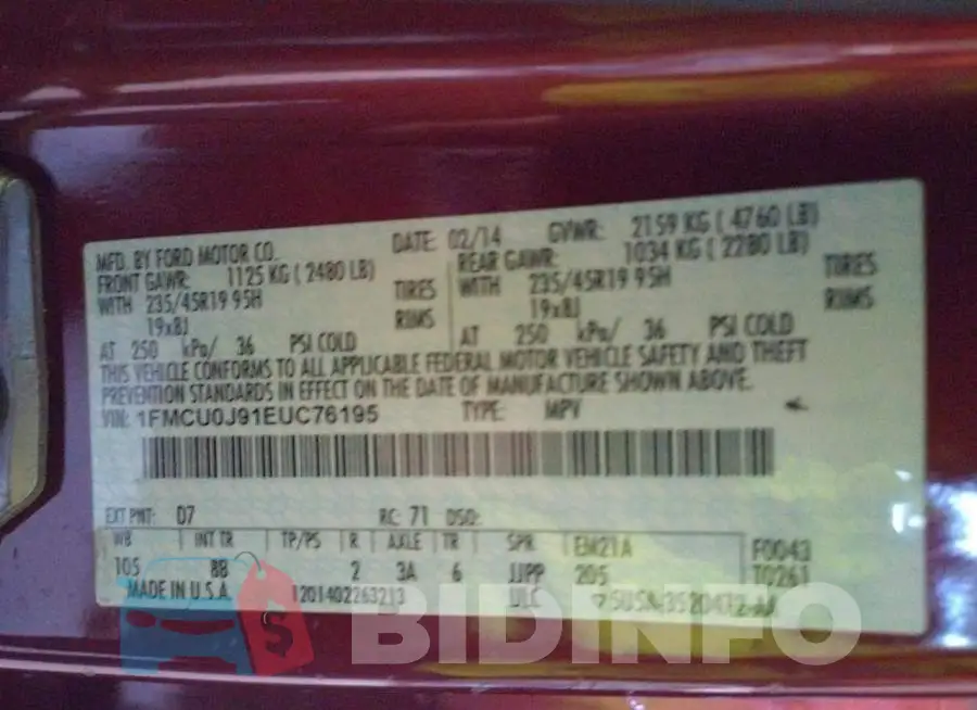 1FMCU0J91EUC76195 Photo# 10