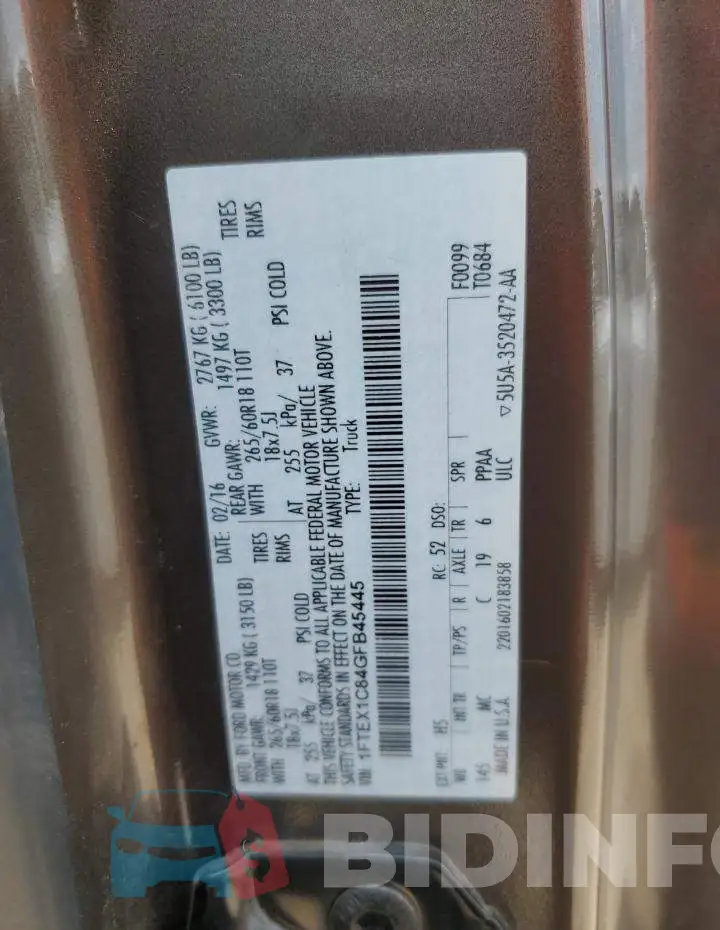 1FTEX1C84GFB45445 Photo# 12