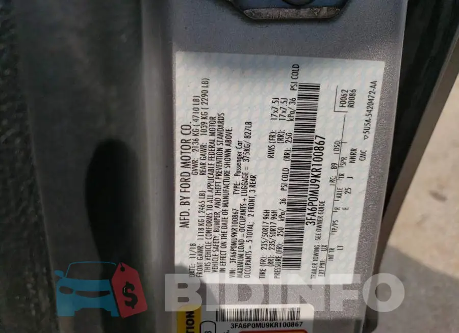 3FA6P0MU9KR100867 Photo# 12
