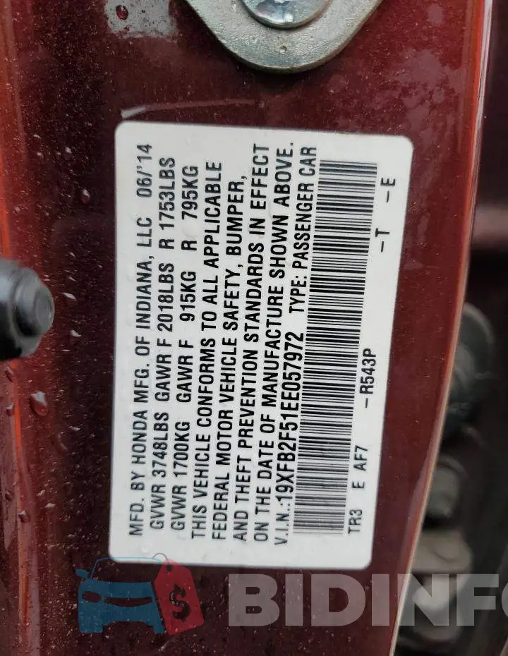 19XFB2F51EE057972 Photo# 12