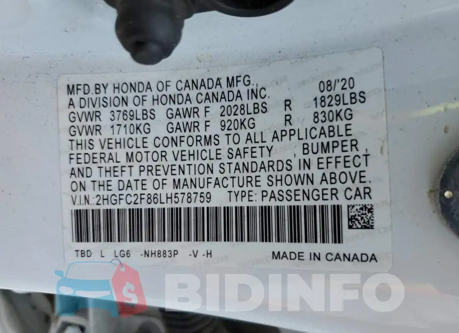 2HGFC2F86LH578759 Photo# 13