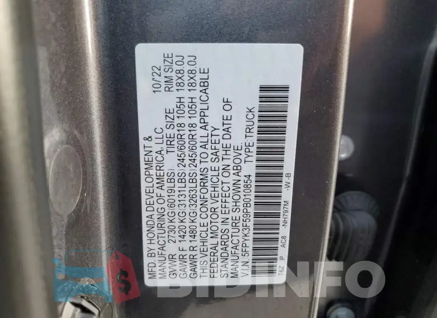 5FPYK3F59PB010854 Photo# 12