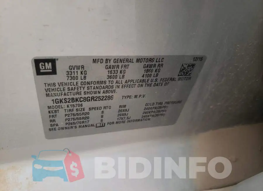 1GKS2BKC8GR252286 Photo# 13
