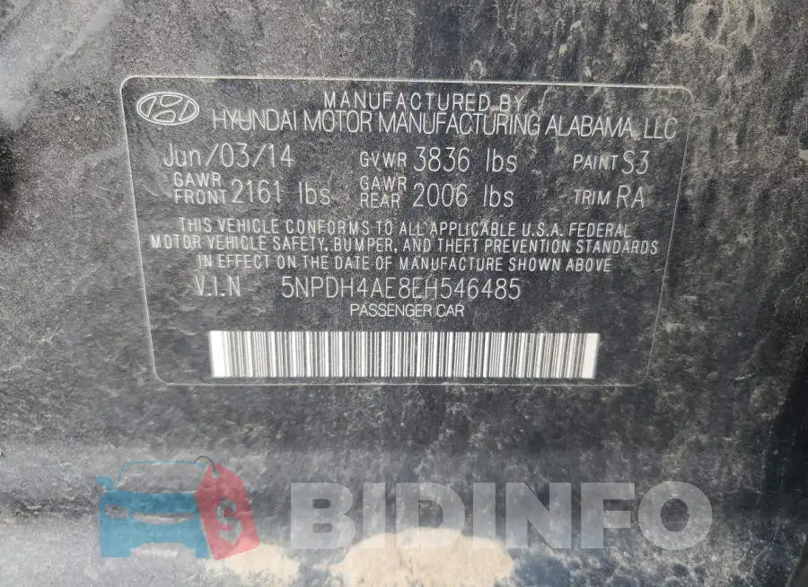 5NPDH4AE8EH546485 Photo# 12