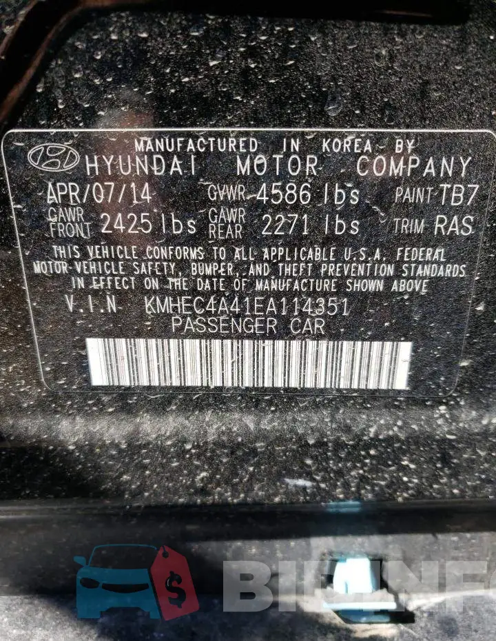 KMHEC4A41EA114351 Photo# 12
