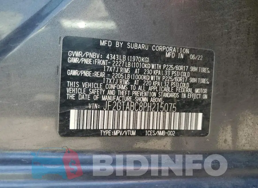 JF2GTABC8PH215075 Photo# 12