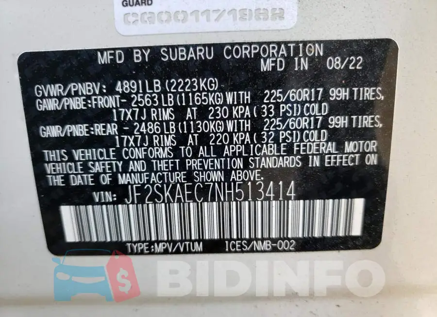 JF2SKAEC7NH513414 Photo# 12