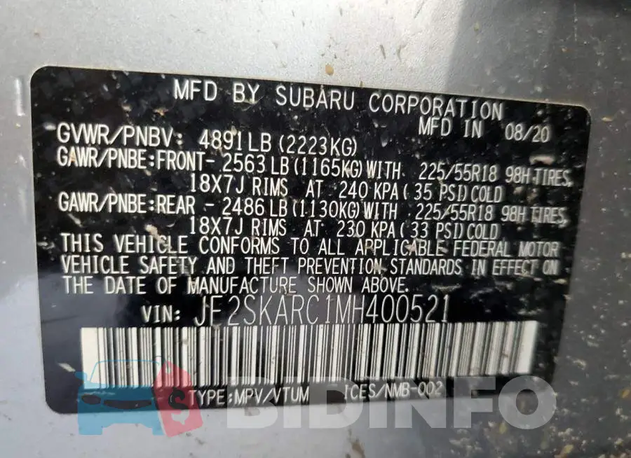 JF2SKARC1MH400521 Photo# 13
