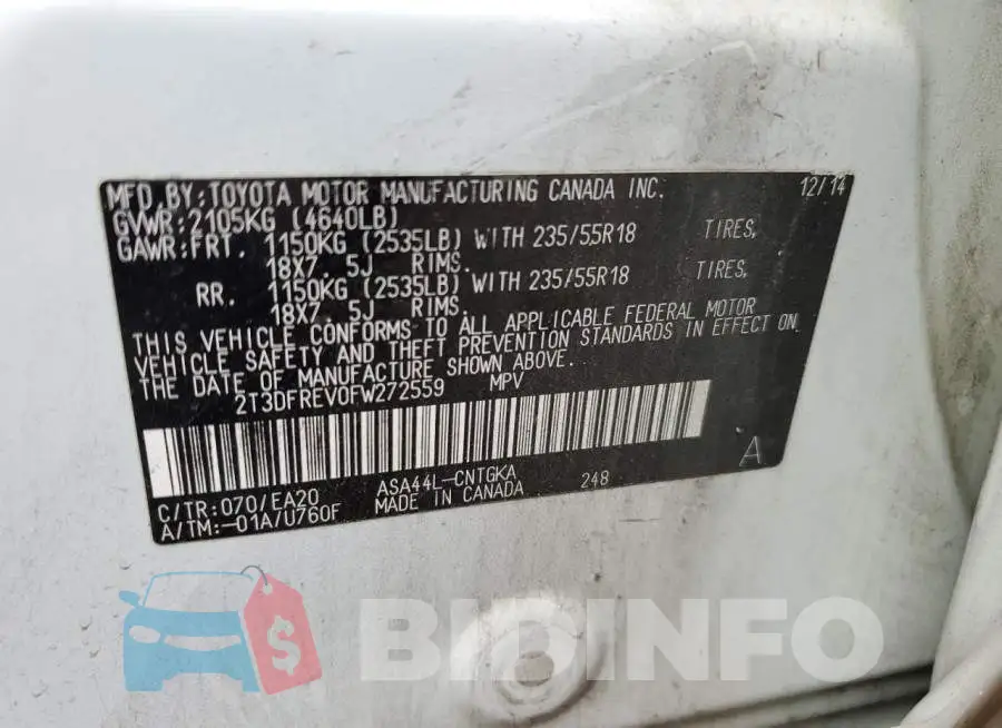 2T3DFREV0FW272559 Photo# 13