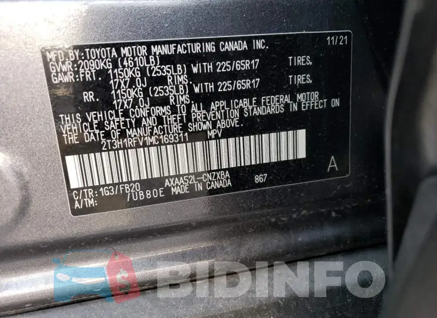 2T3H1RFV1MC169311 Photo# 13