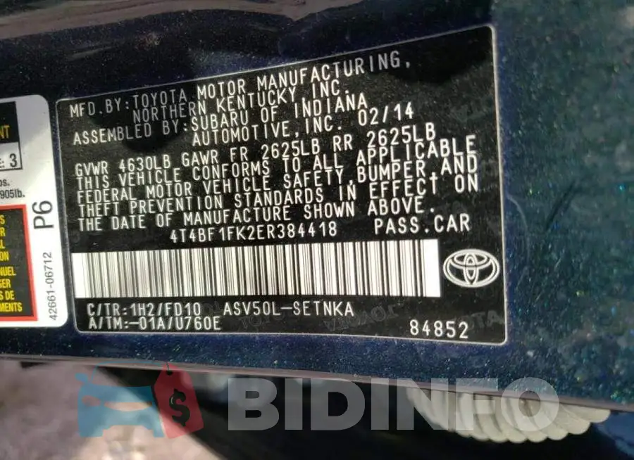 4T4BF1FK2ER384418 Photo# 10