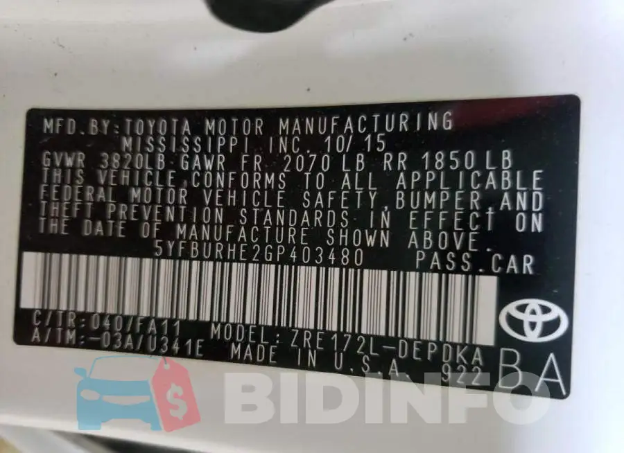 5YFBURHE2GP403480 Photo# 10