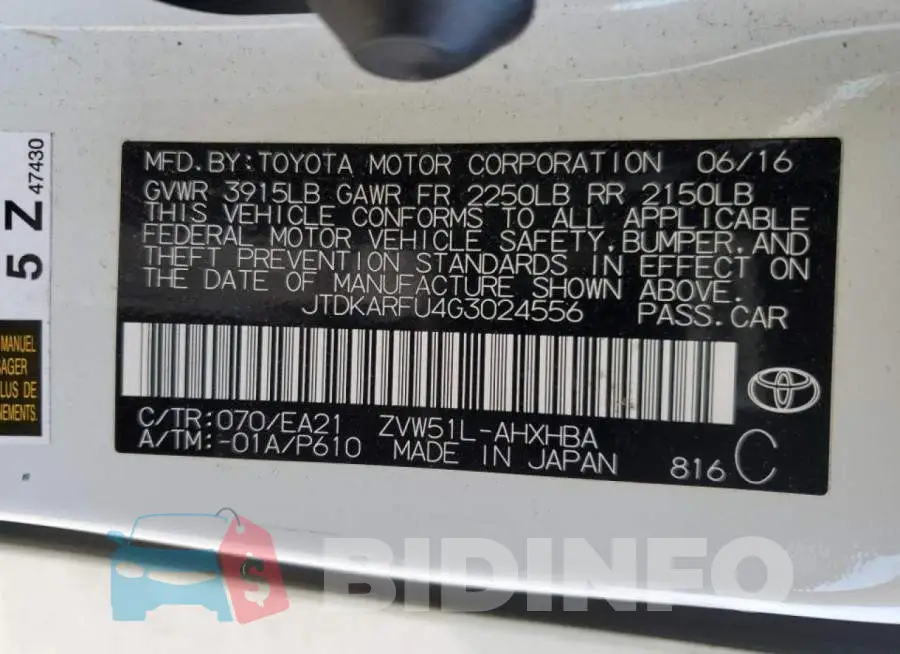 JTDKARFU4G3024556 Photo# 13