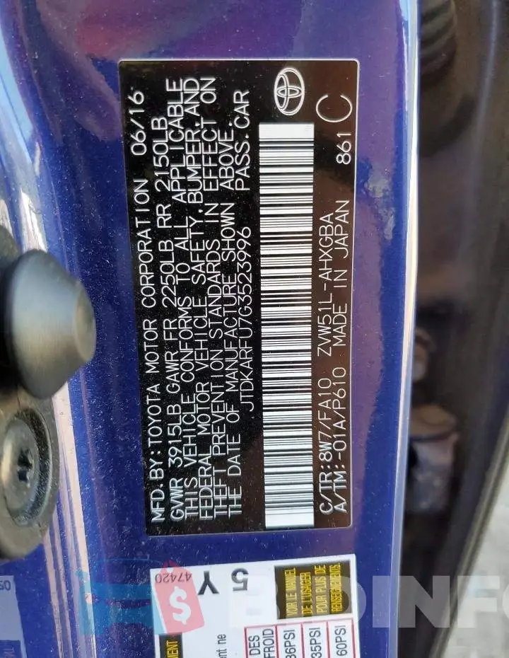 JTDKARFU7G3523996 Photo# 12