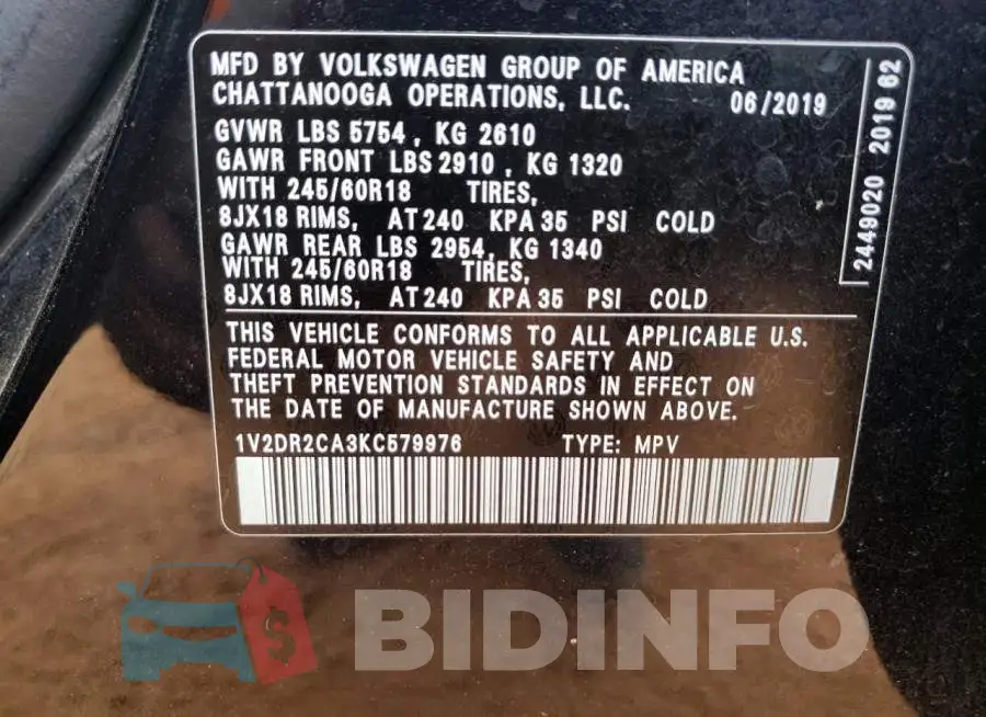 1V2DR2CA3KC579976 Photo# 13