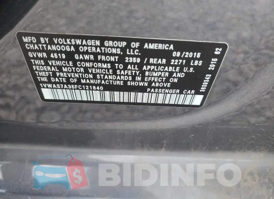 1VWAS7A35FC121840 Photo# 12