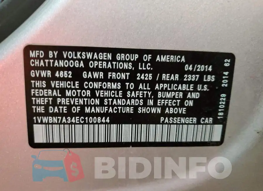 1VWBN7A34EC100844 Photo# 12