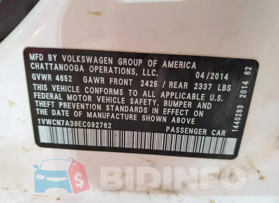 1VWCN7A39EC092762 Photo# 12