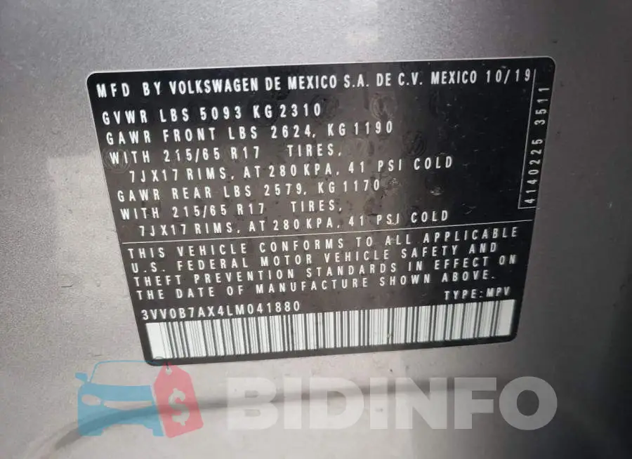 3VV0B7AX4LM041880 Photo# 13