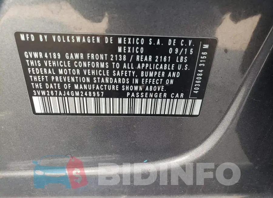 3VW267AJ4GM248957 Photo# 12
