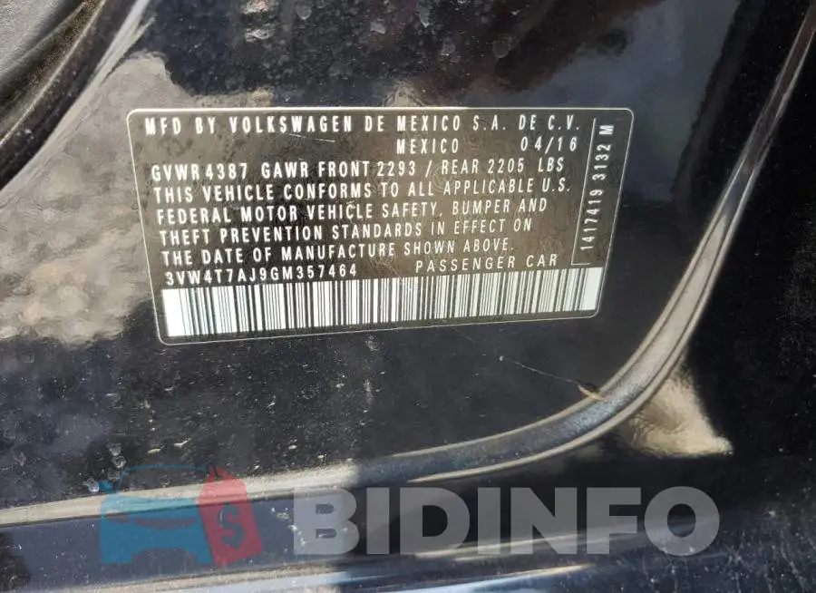 3VW4T7AJ9GM357464 Photo# 12